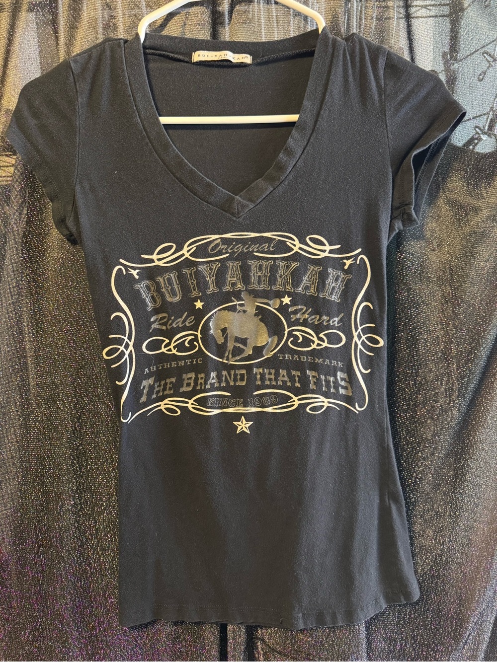 BuYahkah Black V-Neck Graphic Tee